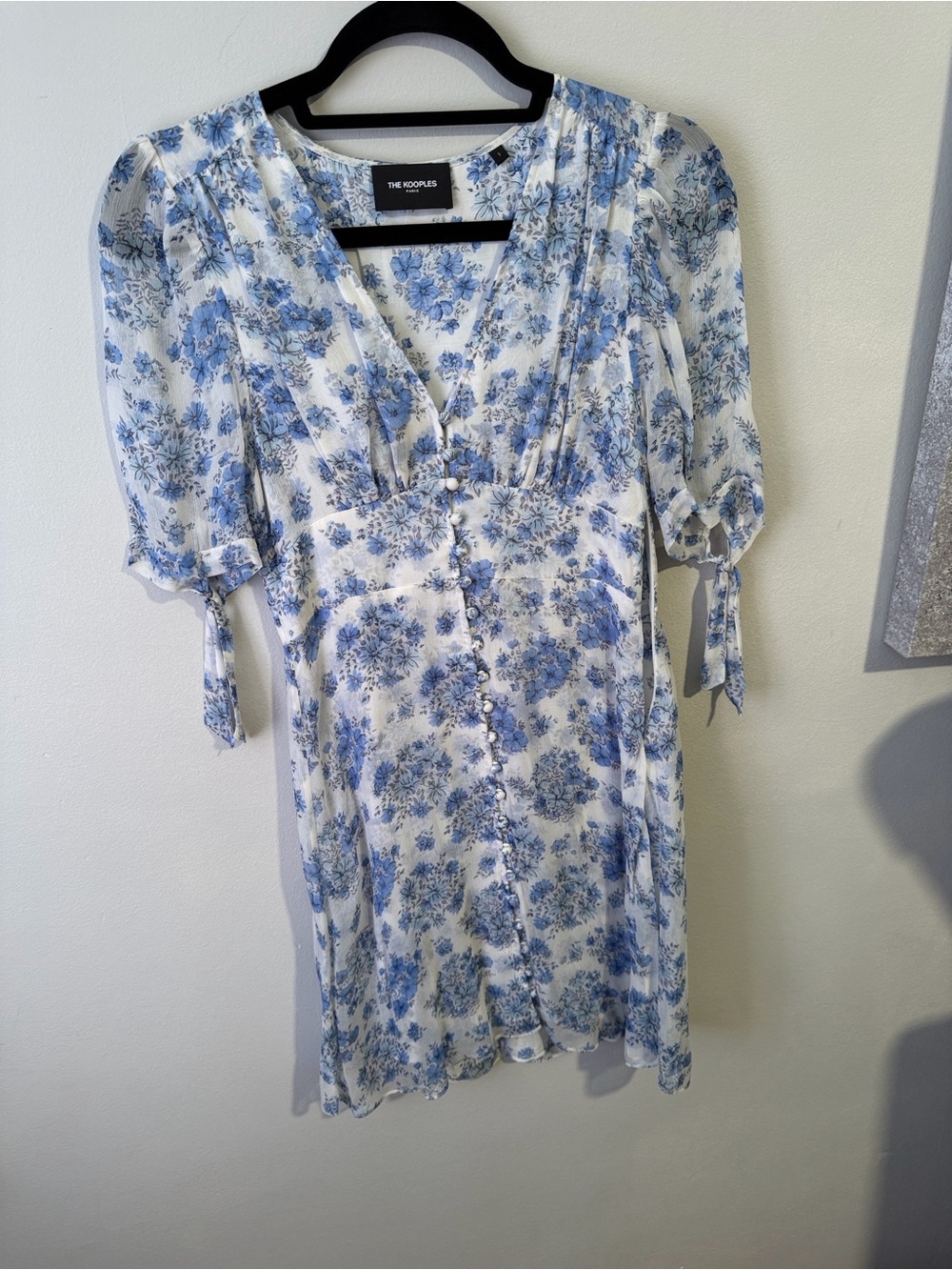 The Kooples White and Light Blue Floral Midi Dress